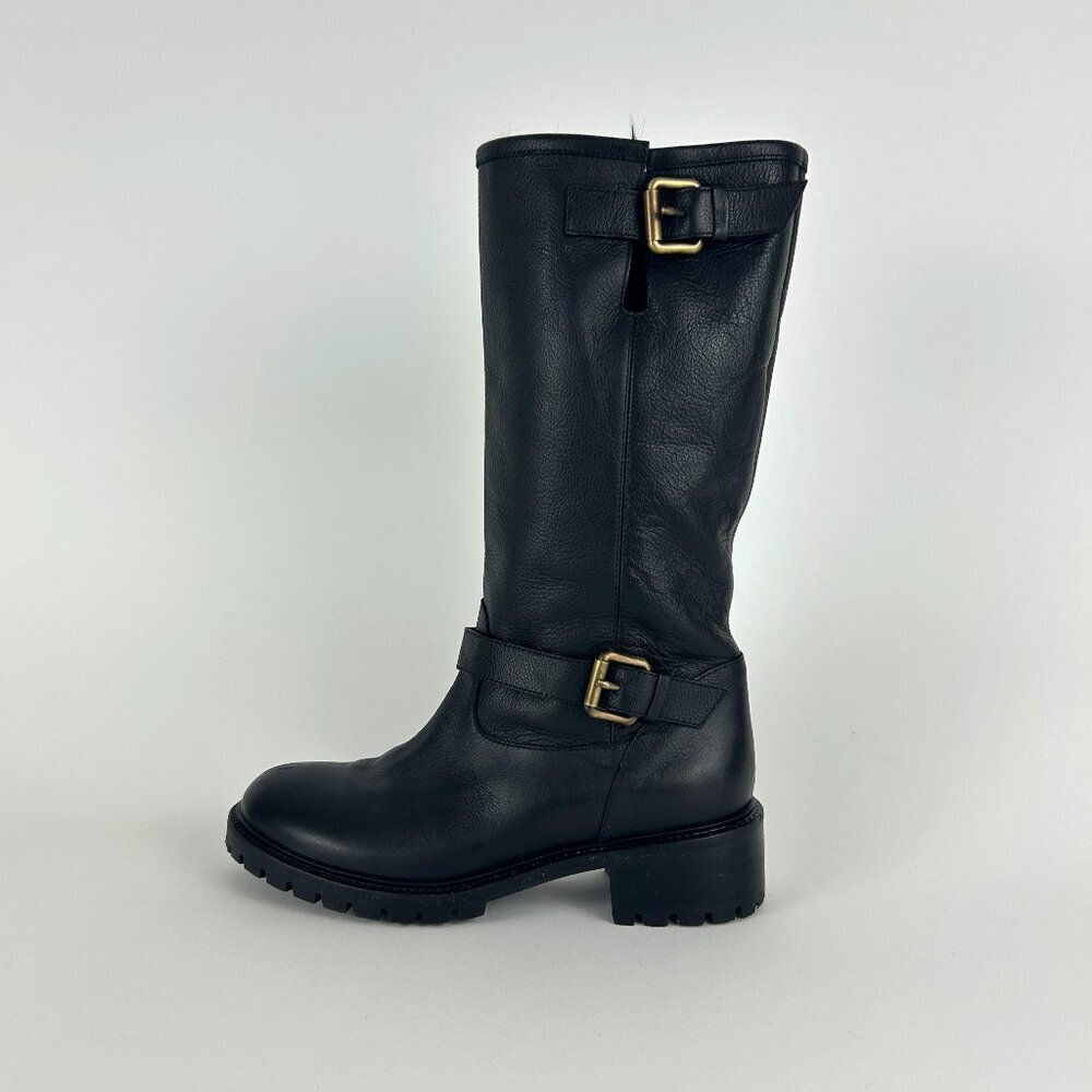 Fendi Black Moto rabbit fur lined boots